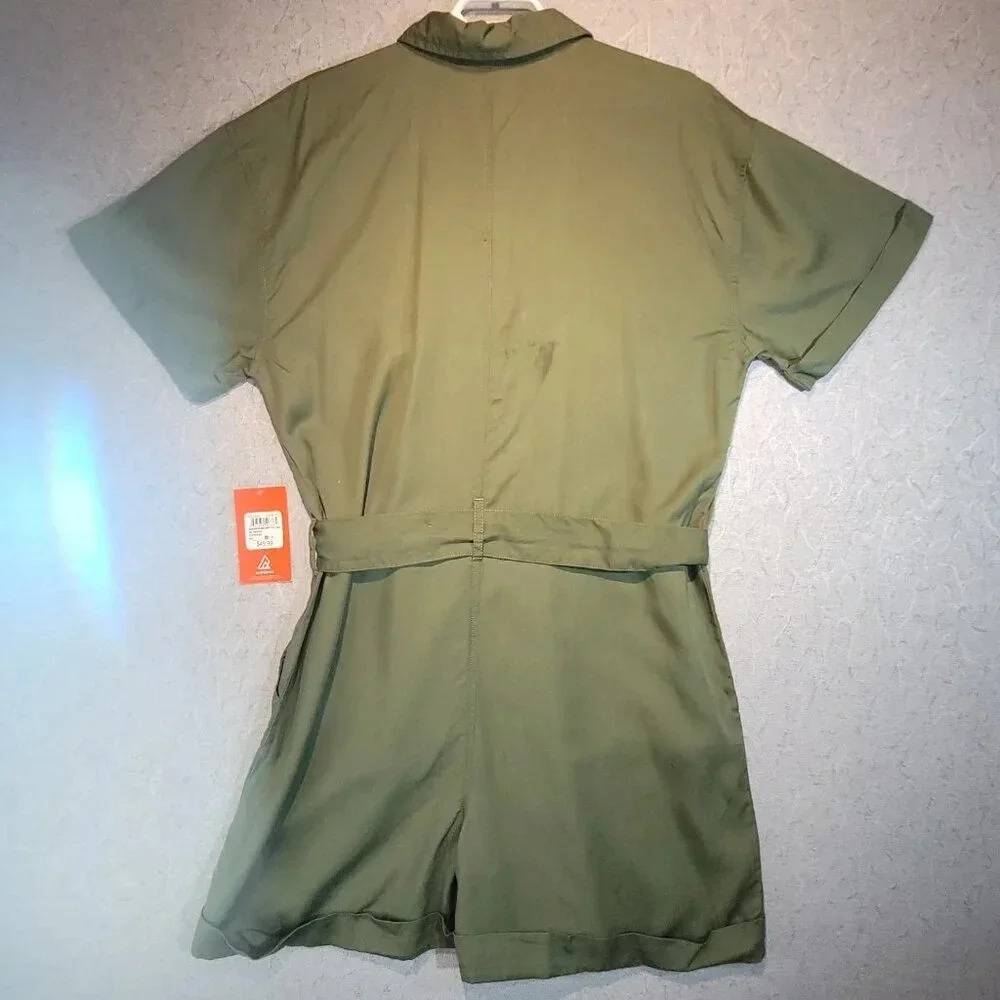 Ripzone Cypress Green NWT Short Sleeve Button Down Romper Size  Large - Picture 9 of 11